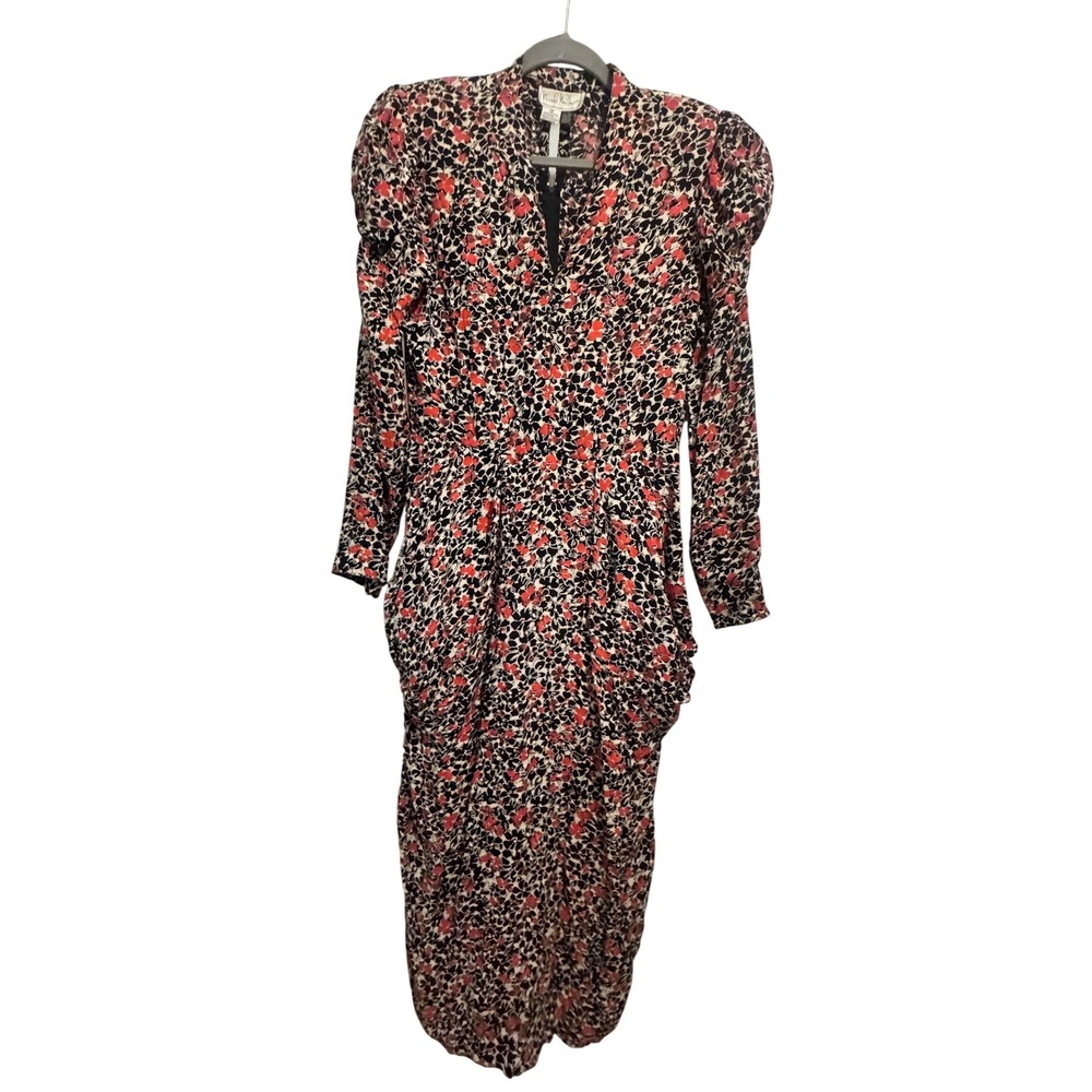 Vintage Nicole Miller Floral Rayon‎ Hong Kong Dress Pockets Puff Sleeve Size 10